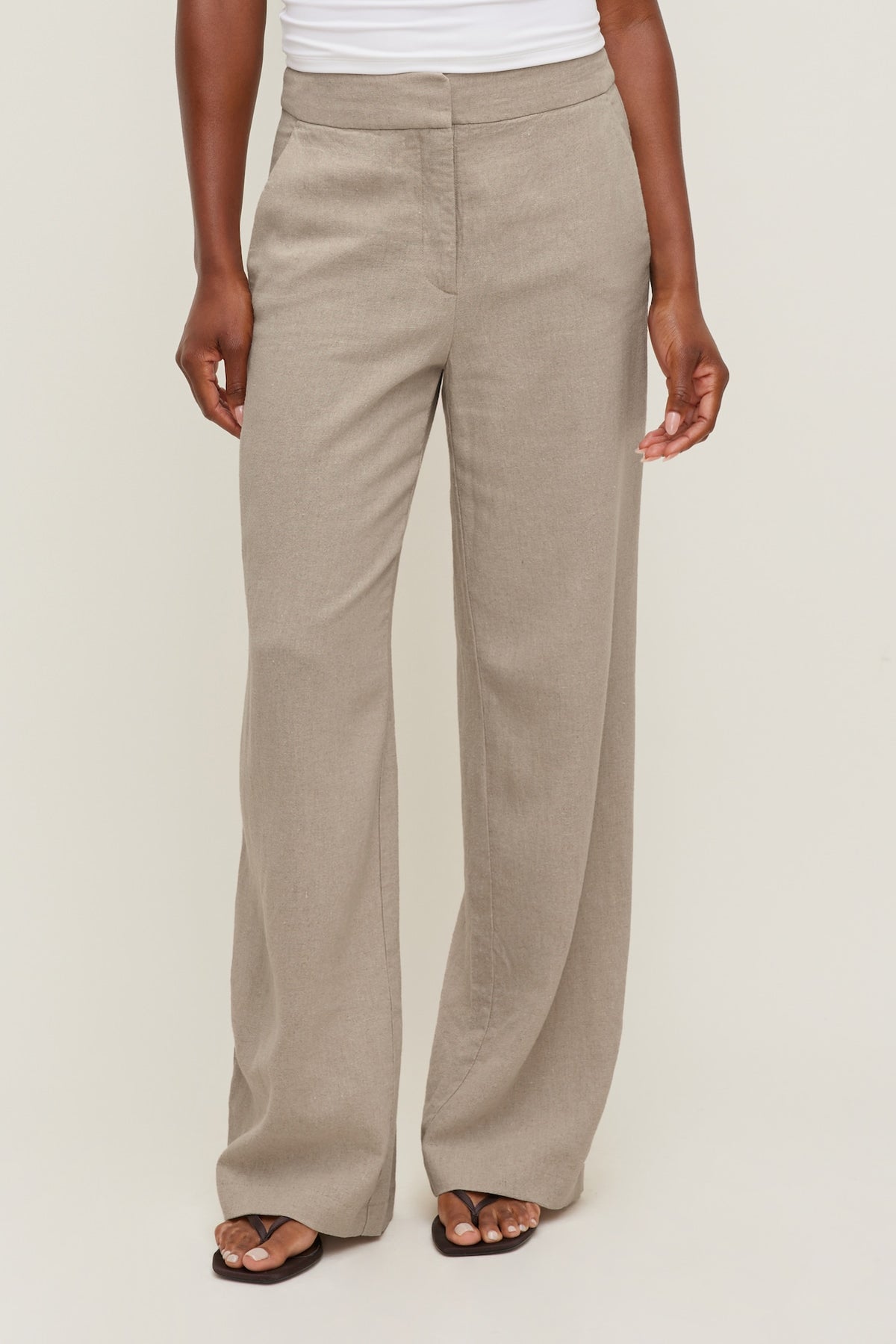 Dynamite Yasmin Linen Straight Leg Pants Beige