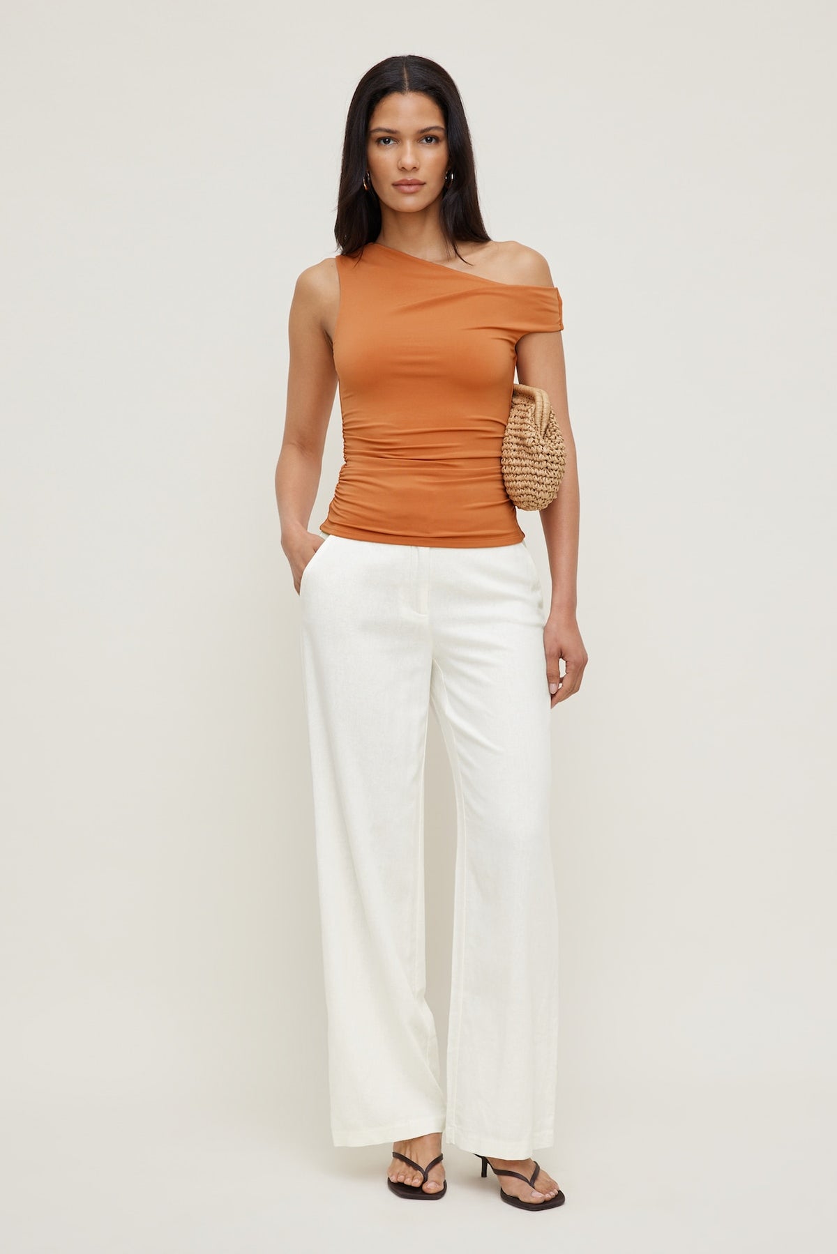 Dynamite Yasmin Linen Straight Leg Pants White