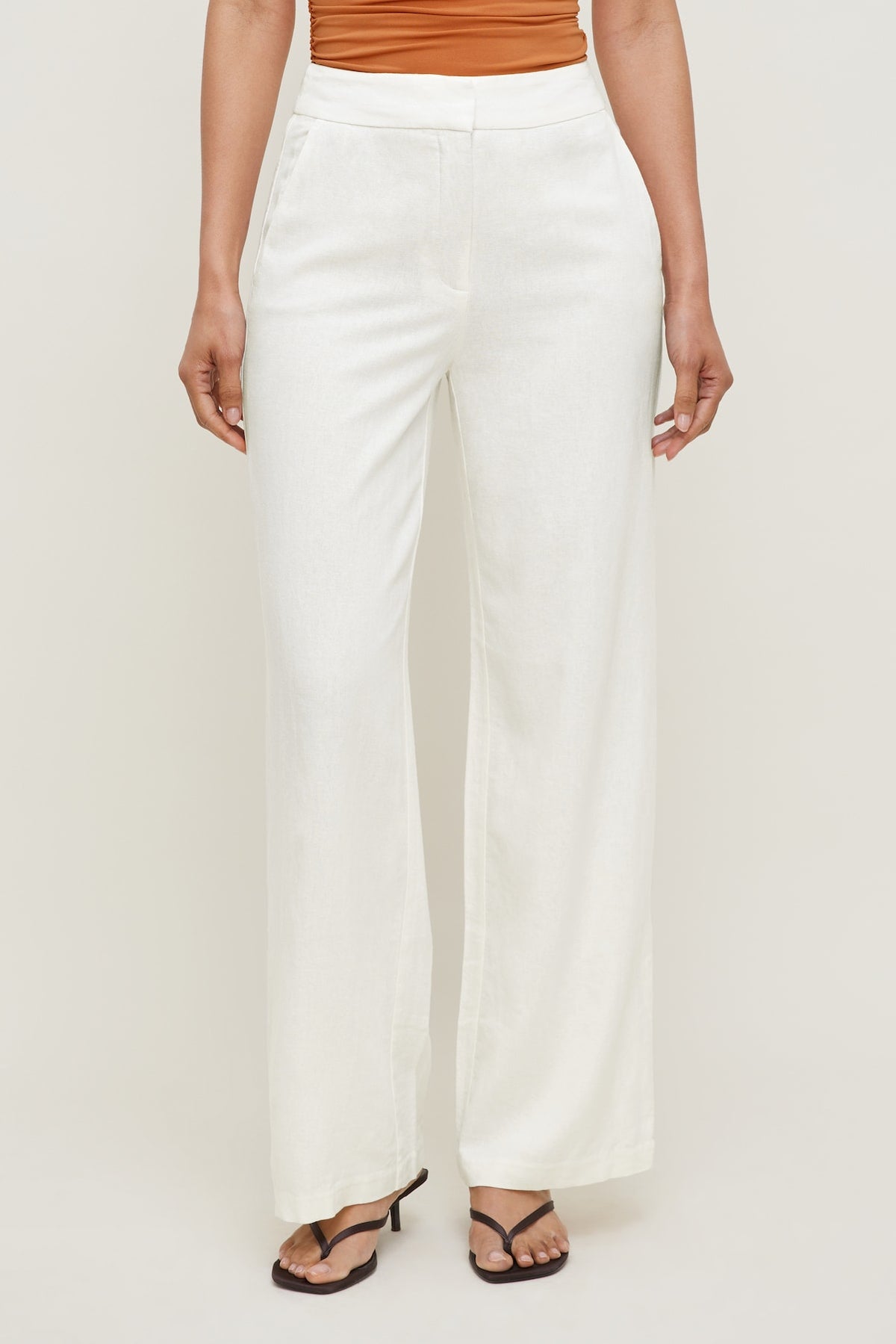 Dynamite Yasmin Linen Straight Leg Pants White