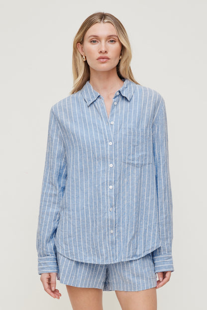Dynamite Oversized Linen Shirt Blue