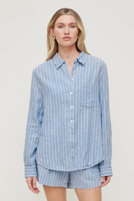 Dynamite Oversized Linen Shirt Blue