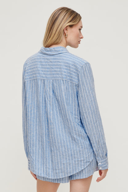 Dynamite Oversized Linen Shirt Blue