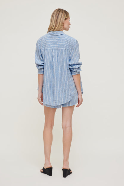 Dynamite Oversized Linen Shirt Blue
