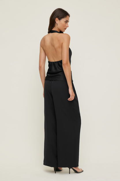 Dynamite Camila Satin Cowl Halter Neck Blouse Black