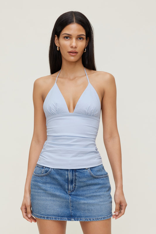 Dynamite Poplin Halter Top Blue