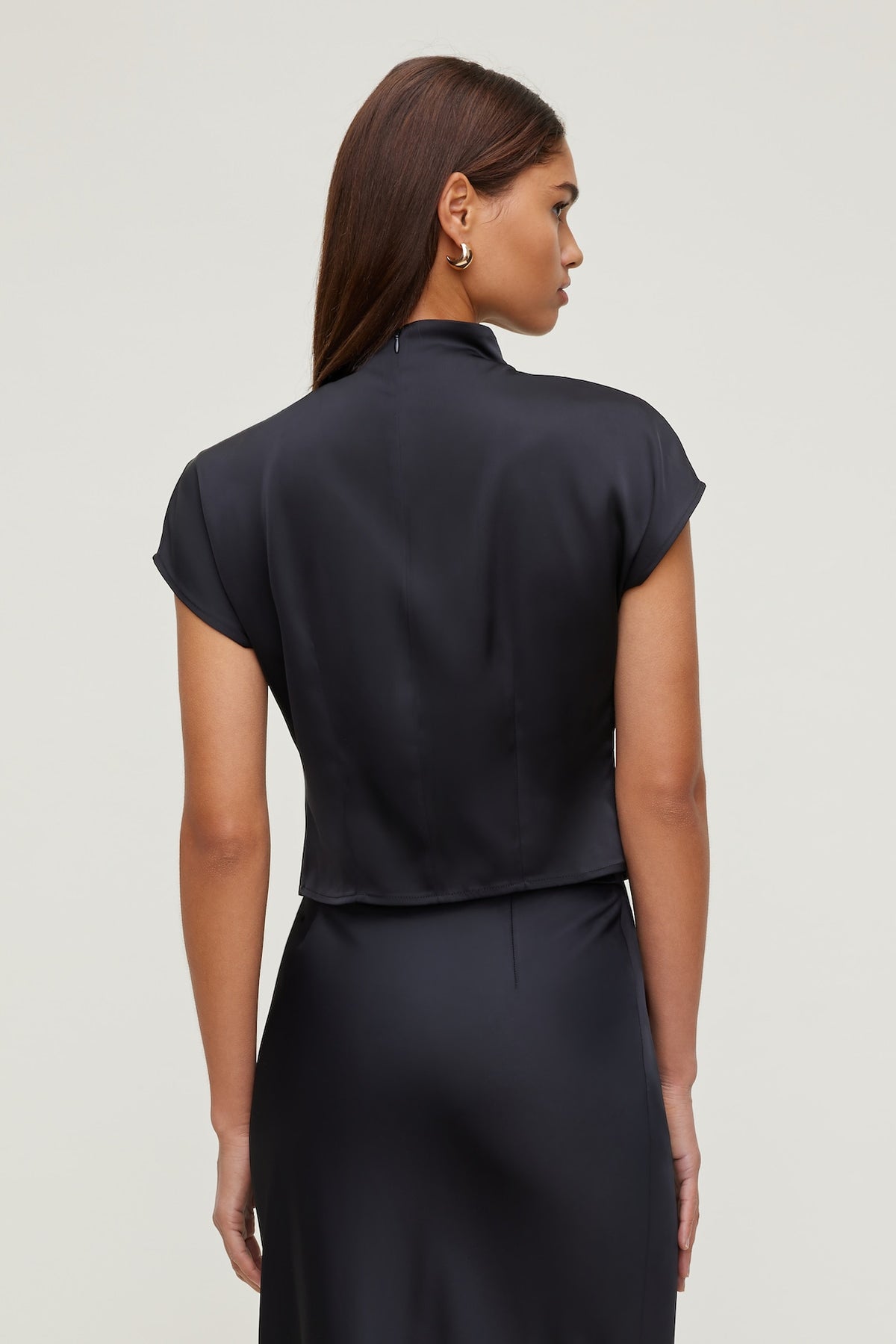 Dynamite Ella Layered Satin Blouse Black