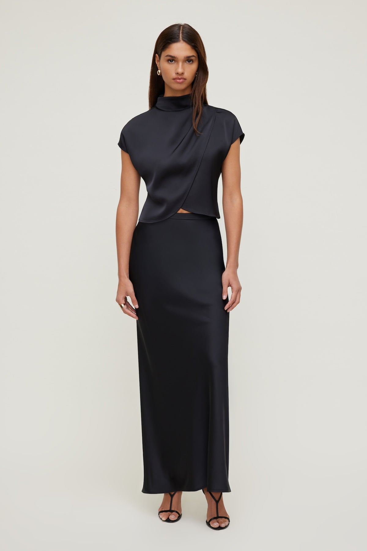 Dynamite Ella Layered Satin Blouse Black