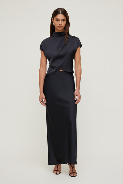 Dynamite Ella Layered Satin Blouse Black