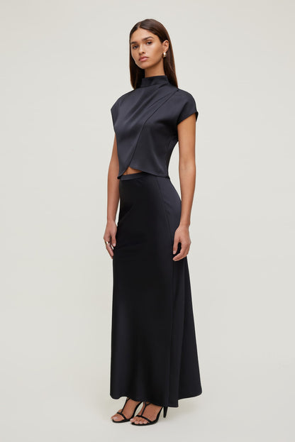 Dynamite Ella Layered Satin Blouse Black