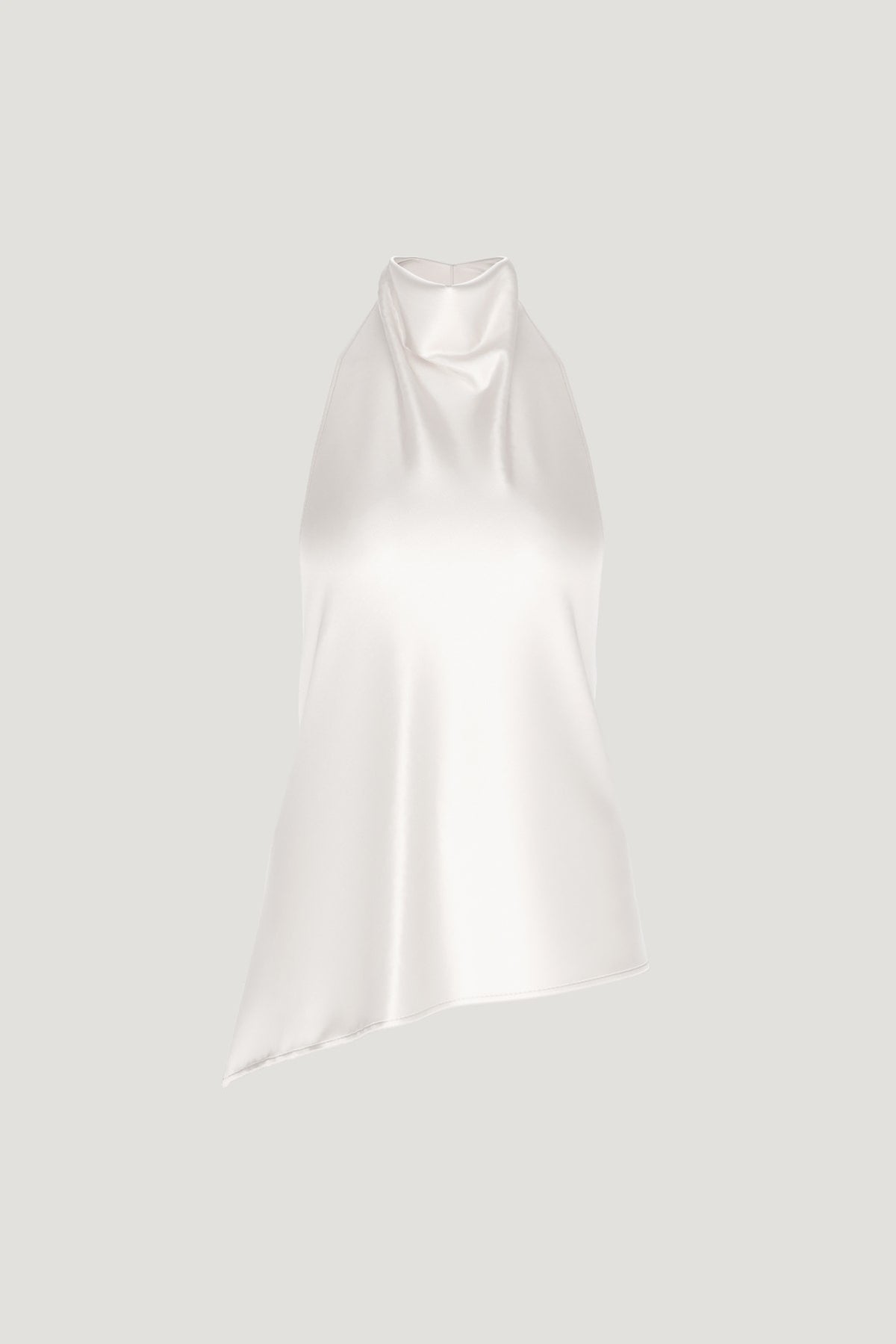 Dynamite Asymmetric Satin Halter Blouse Beige