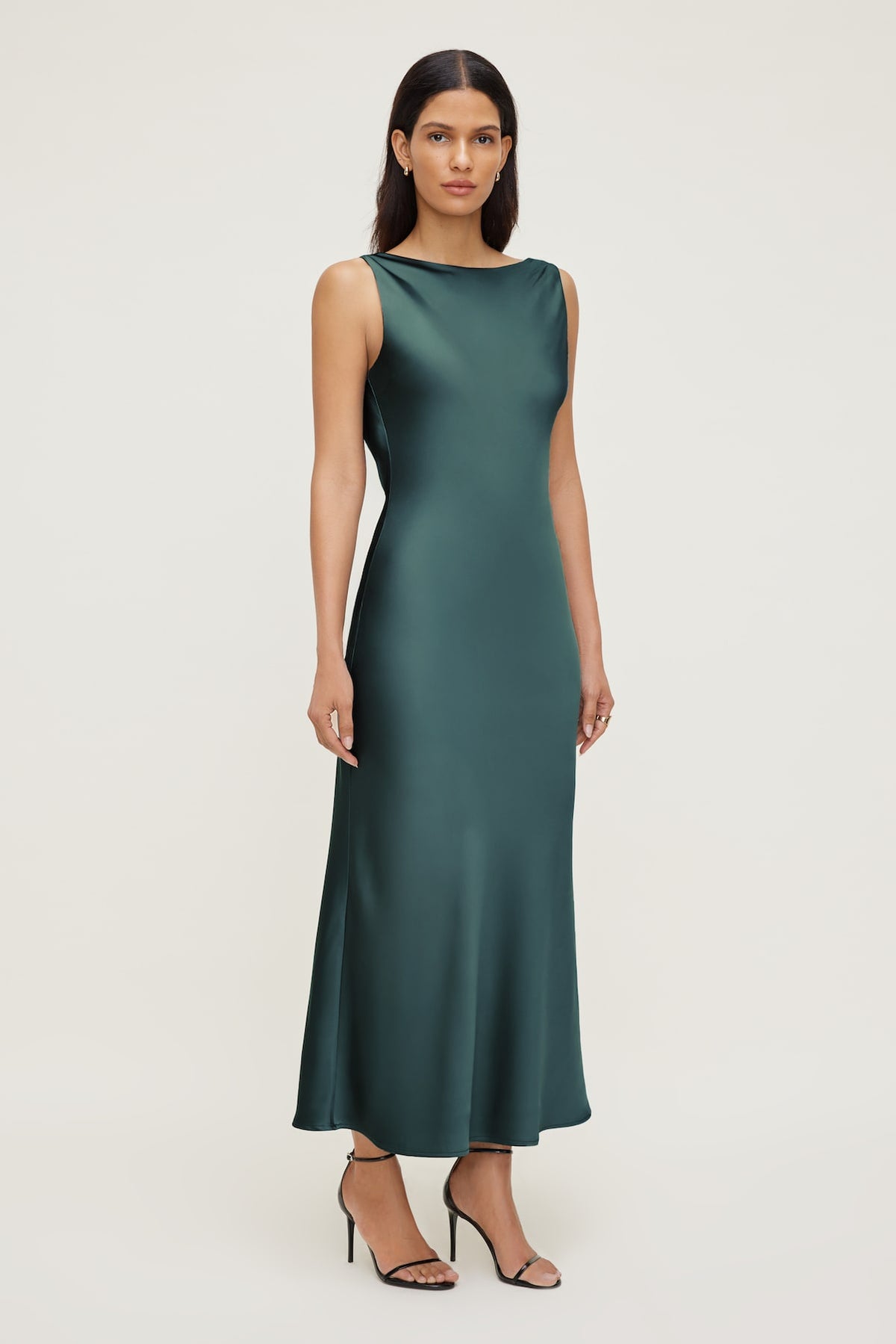 Dynamite Nora Satin Maxi Slip Dress Green