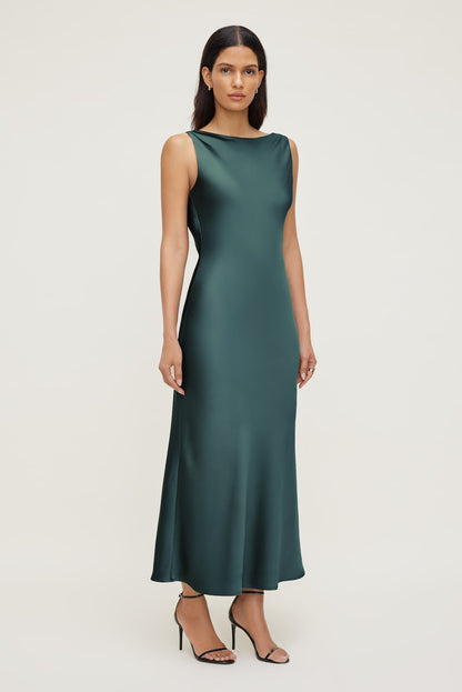 Dynamite Nora Satin Maxi Slip Dress Green