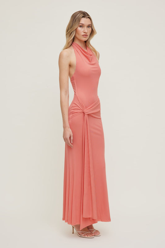 Dynamite Scarlet Draped Mesh Maxi Dress Pink