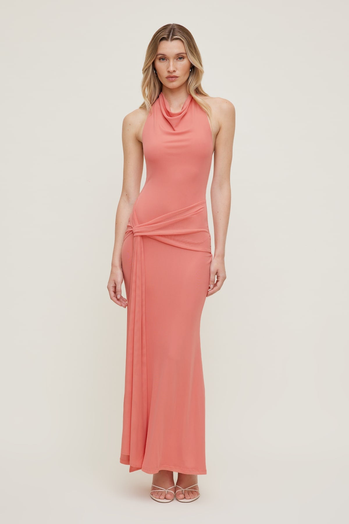 Dynamite Scarlet Draped Mesh Maxi Dress Pink