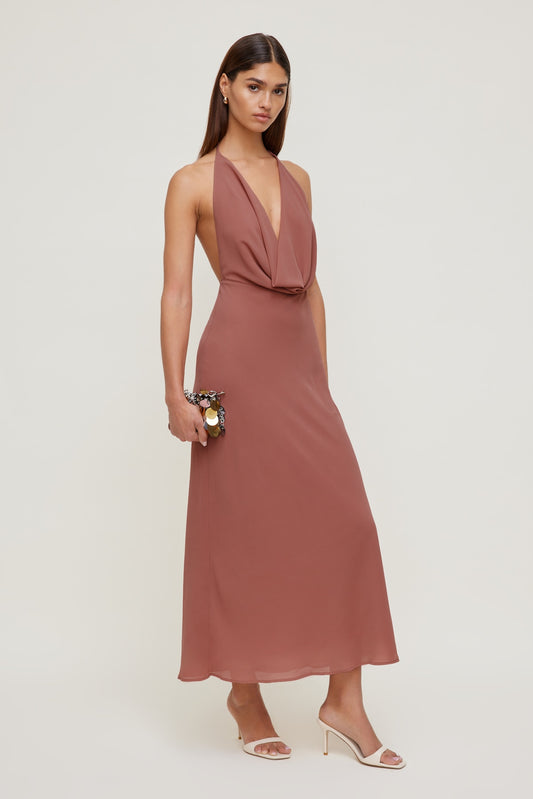 Dynamite Deep Cowl Neck Maxi Dress Pink