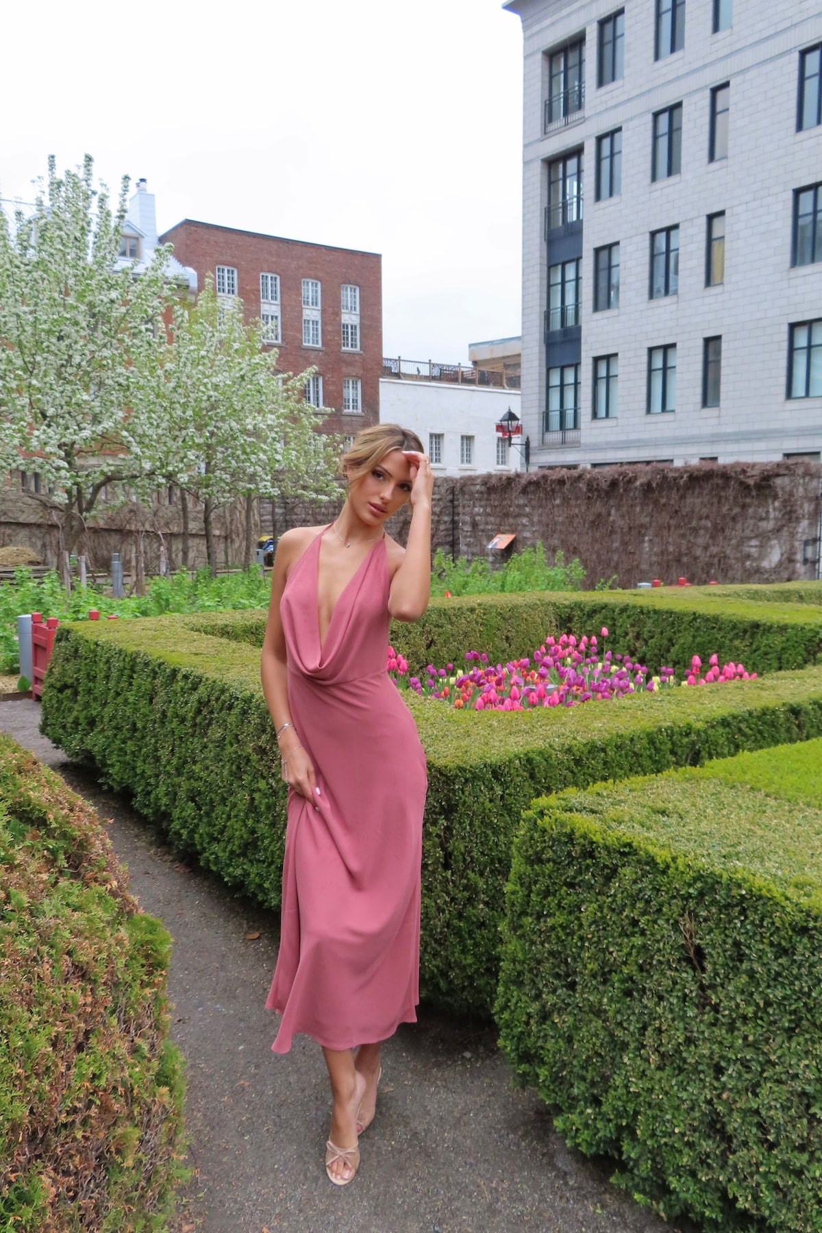 Dynamite Deep Cowl Neck Maxi Dress Pink