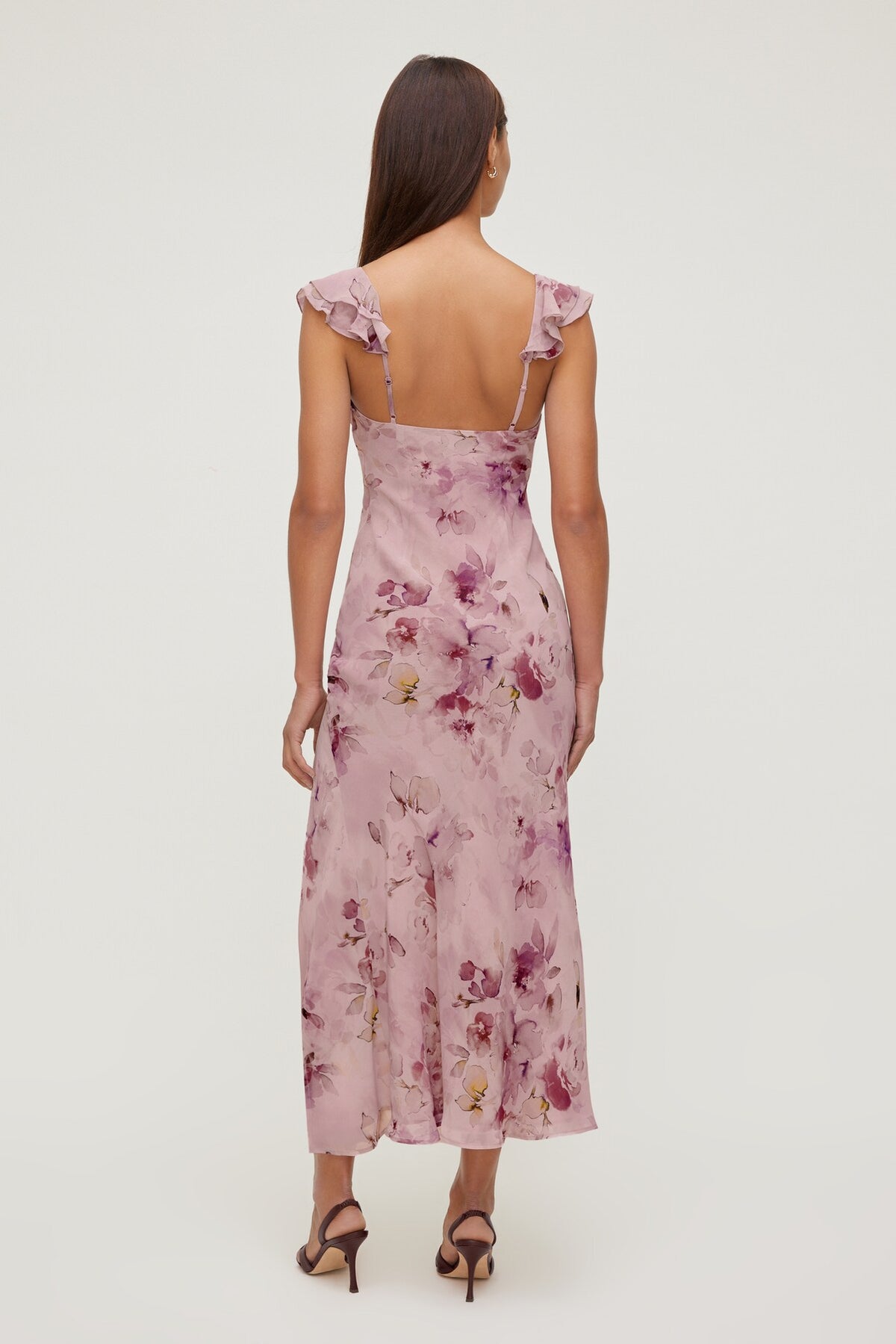 Dynamite Floral Ruffle V Neck Maxi Dress Pink
