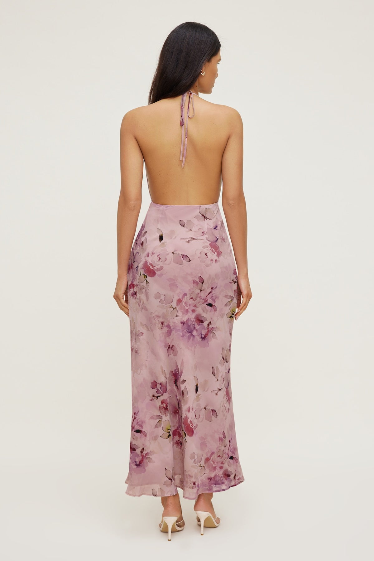 Dynamite Floral Halter Cowl Neck Maxi Dress Pink