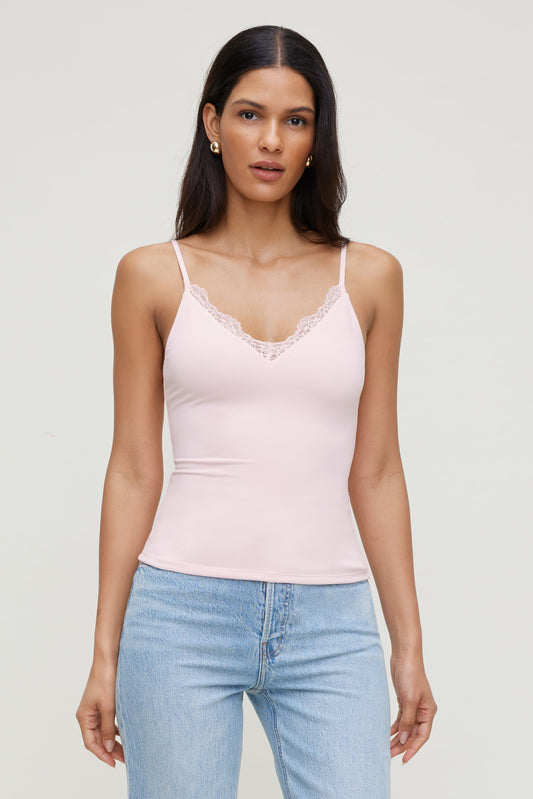 Dynamite Sculpt Lace Trim Cami Top Pink