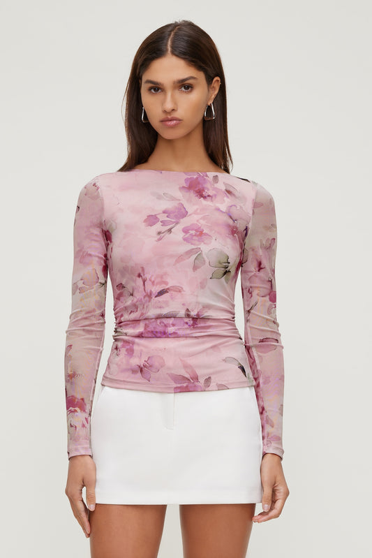 Dynamite Stella Long Sleeve Mesh Top Pink