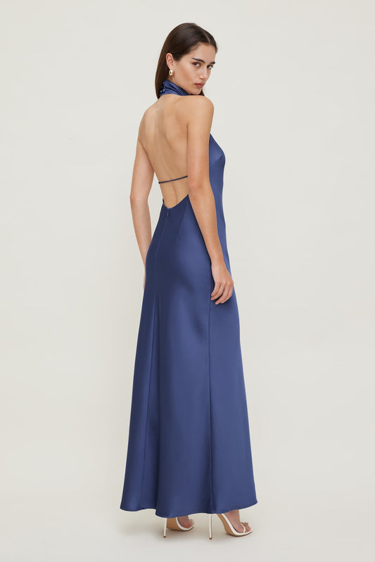 Dynamite Satin Halter Maxi Dress Blue