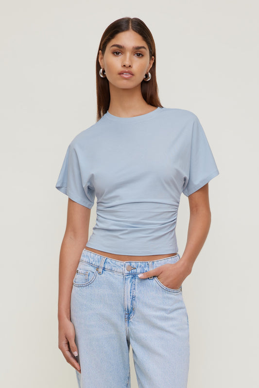 Dynamite Andrea Shirred Jersey T Shirt Blue