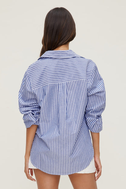 Dynamite Striped Poplin Shirt Blue