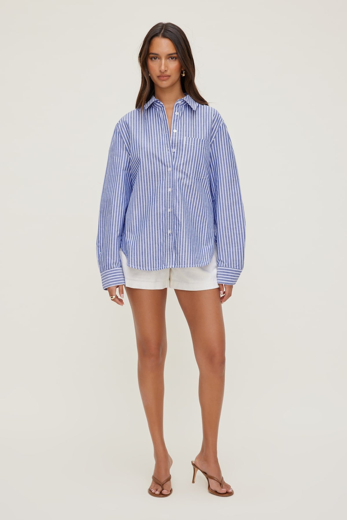 Dynamite Striped Poplin Shirt Blue