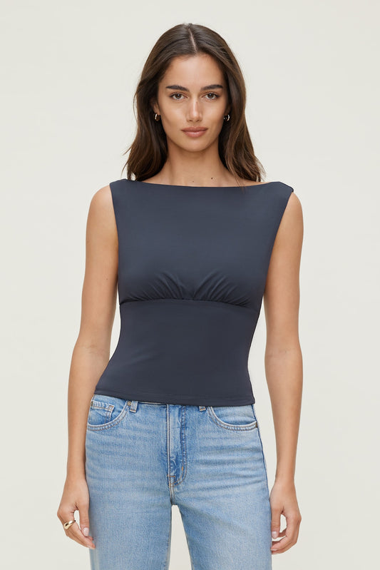Dynamite Sculpt Cinched Waist Top Blue
