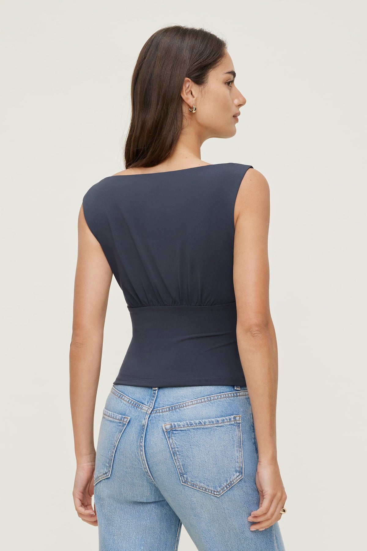 Dynamite Sculpt Cinched Waist Top Blue