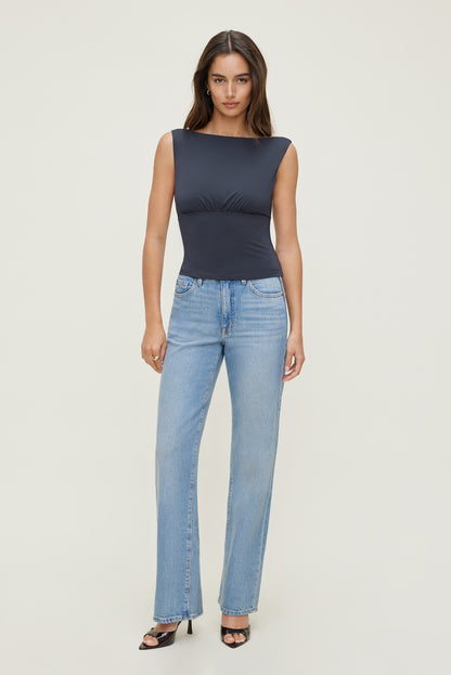 Dynamite Sculpt Cinched Waist Top Blue