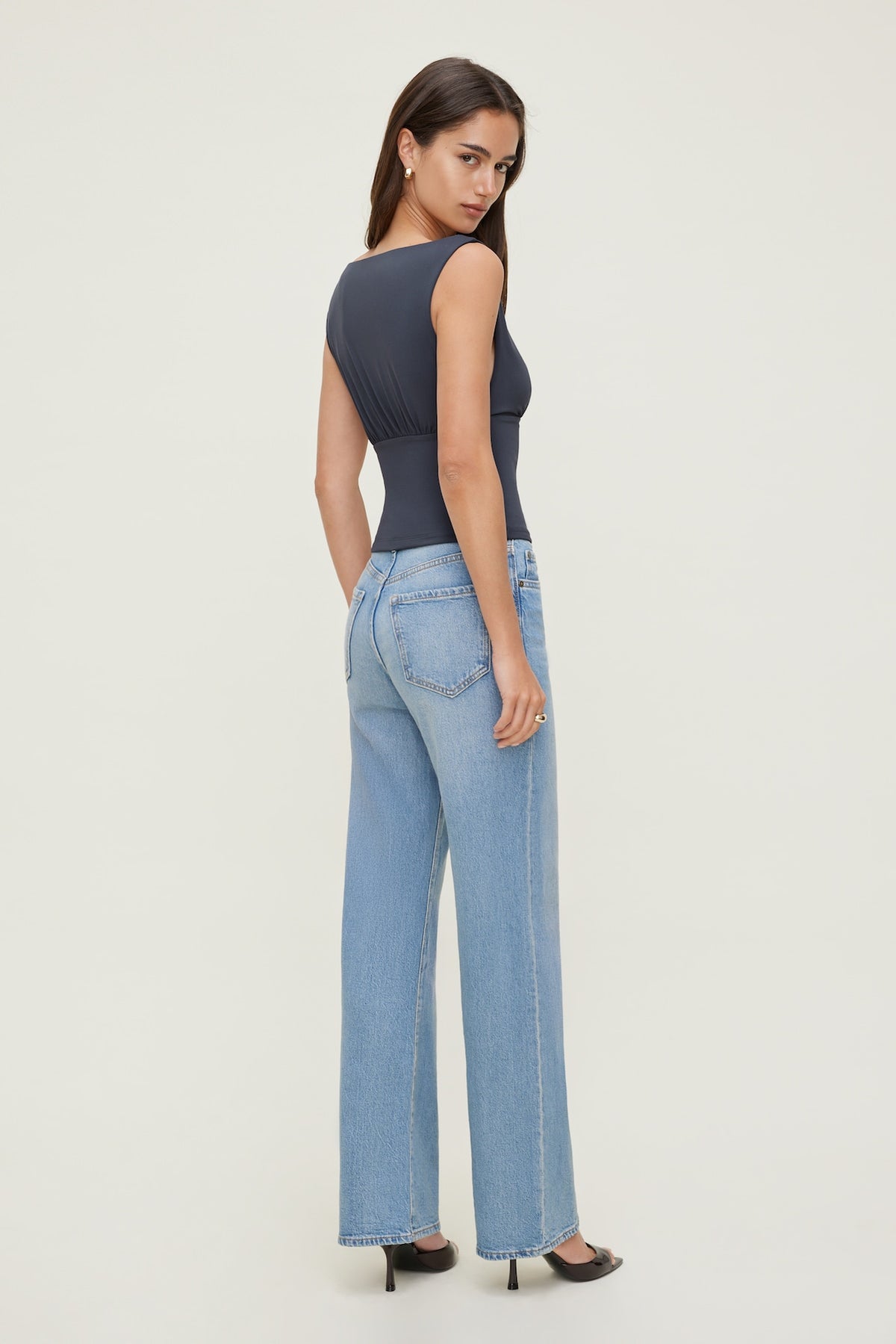 Dynamite Sculpt Cinched Waist Top Blue