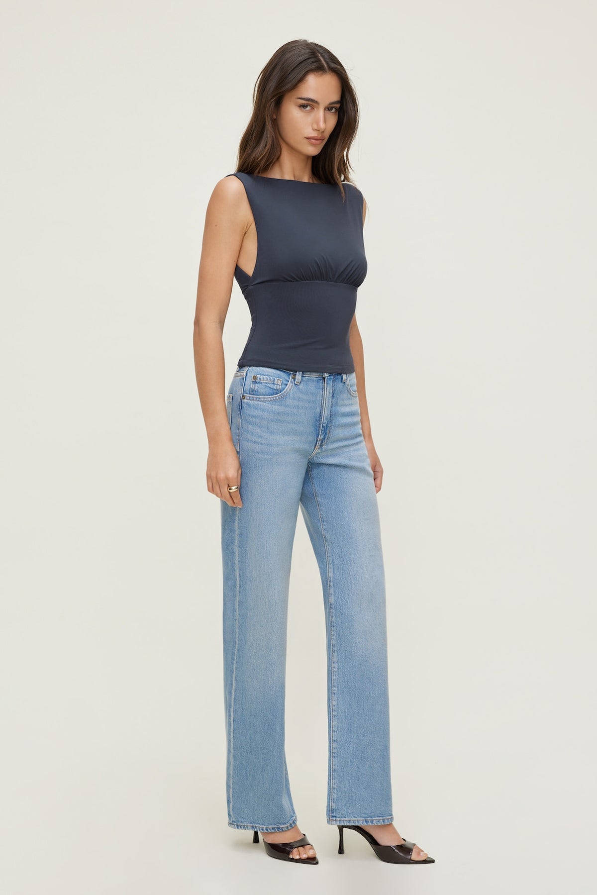 Dynamite Sculpt Cinched Waist Top Blue