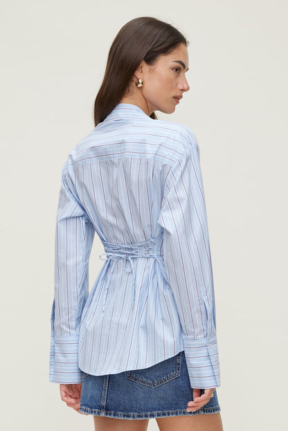 Dynamite Poplin Cinch Back Shirt Blue