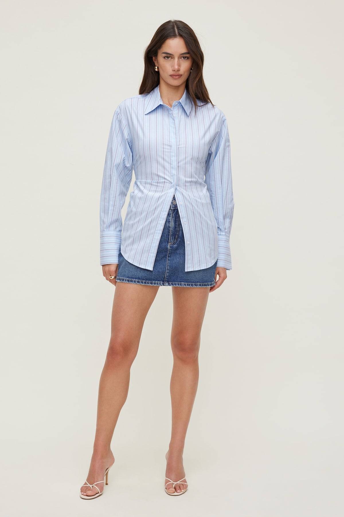 Dynamite Poplin Cinch Back Shirt Blue