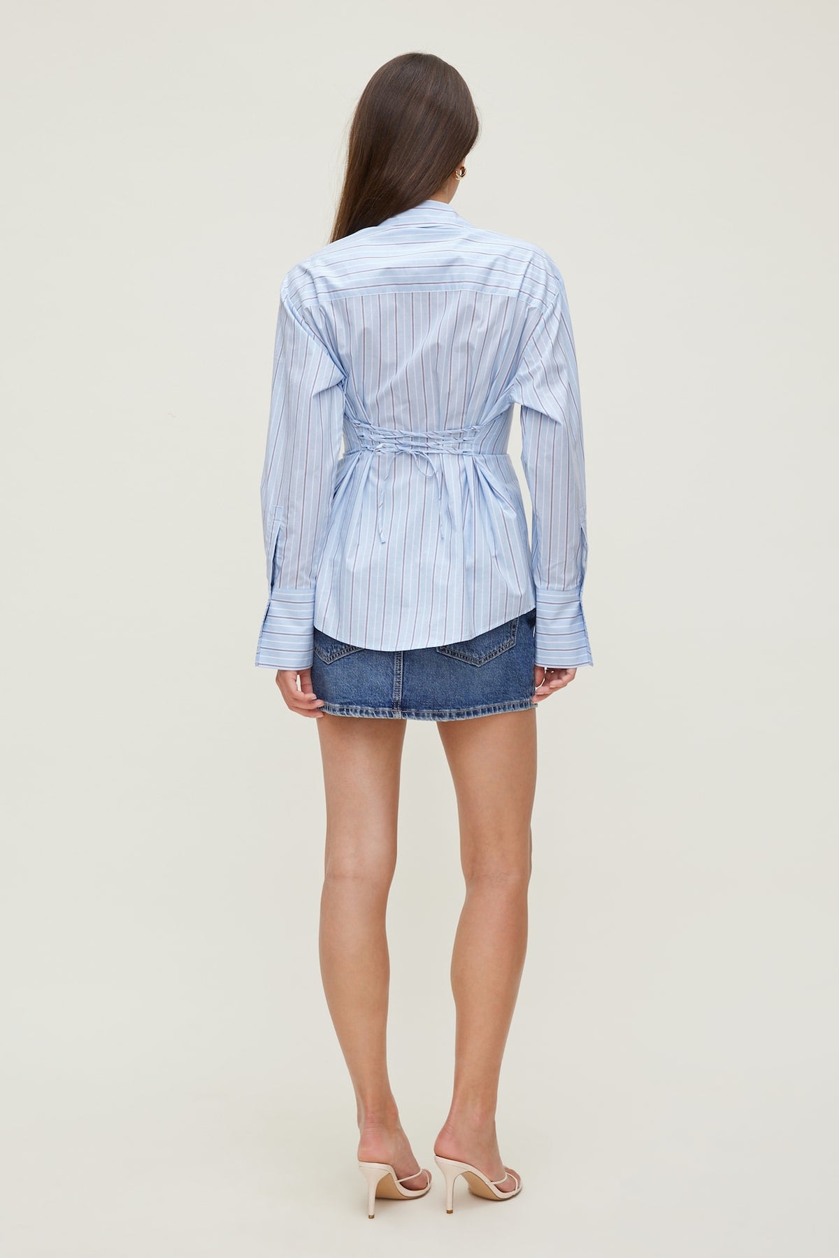 Dynamite Poplin Cinch Back Shirt Blue