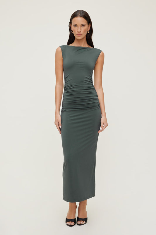 Dynamite Sculpt Boat Neck Maxi Dress Green