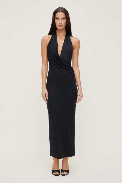 Dynamite Plunge Mesh Maxi Dress Black