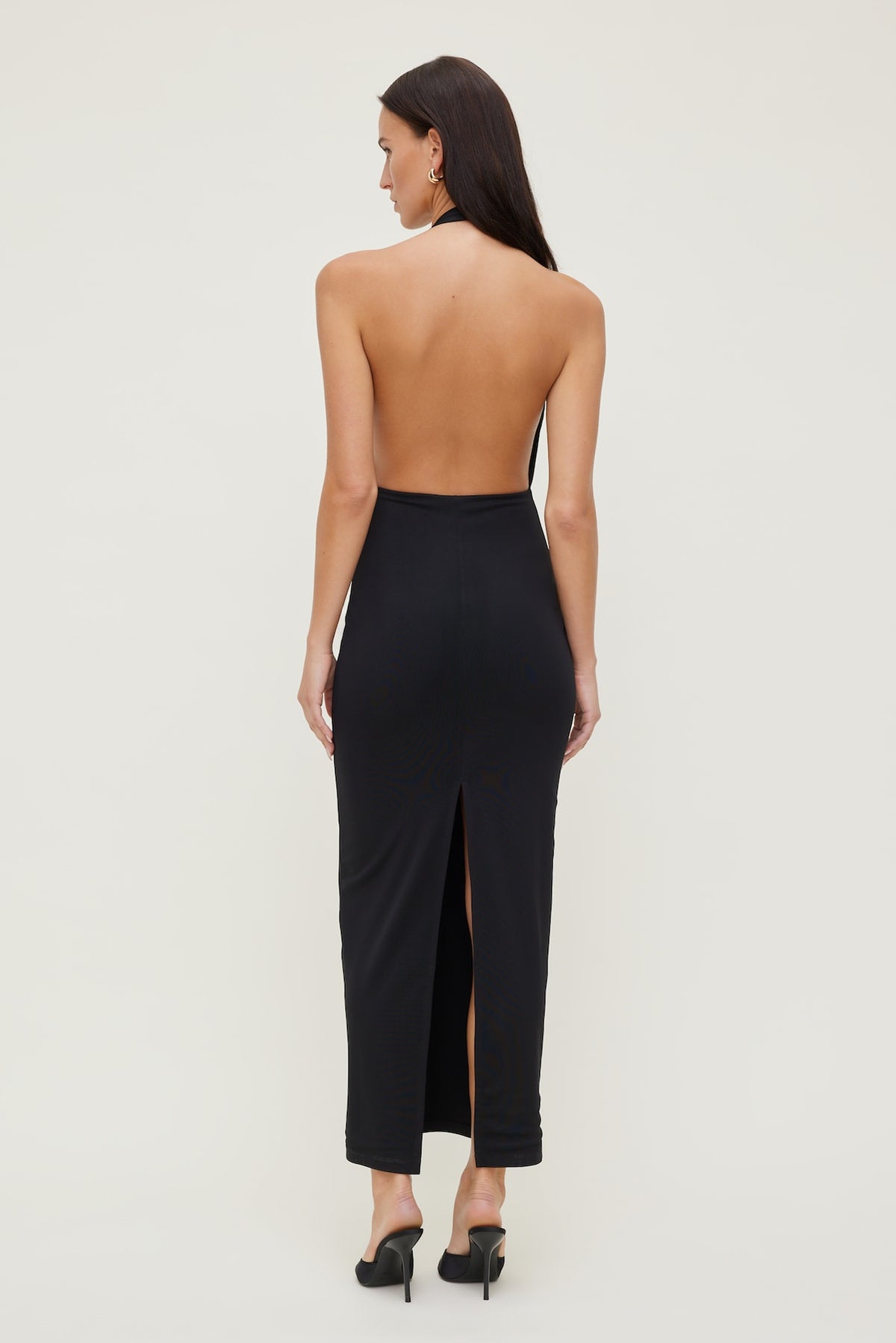 Dynamite Plunge Mesh Maxi Dress Black