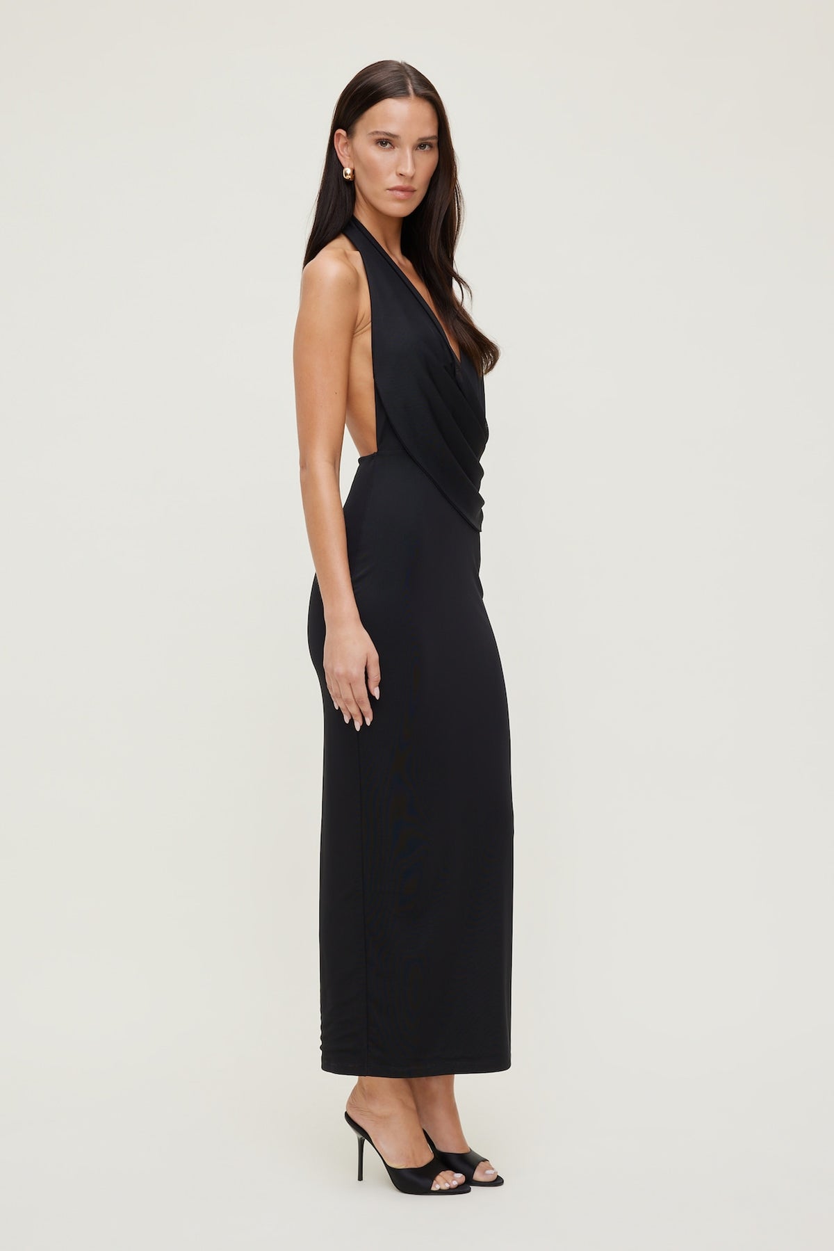 Dynamite Plunge Mesh Maxi Dress Black