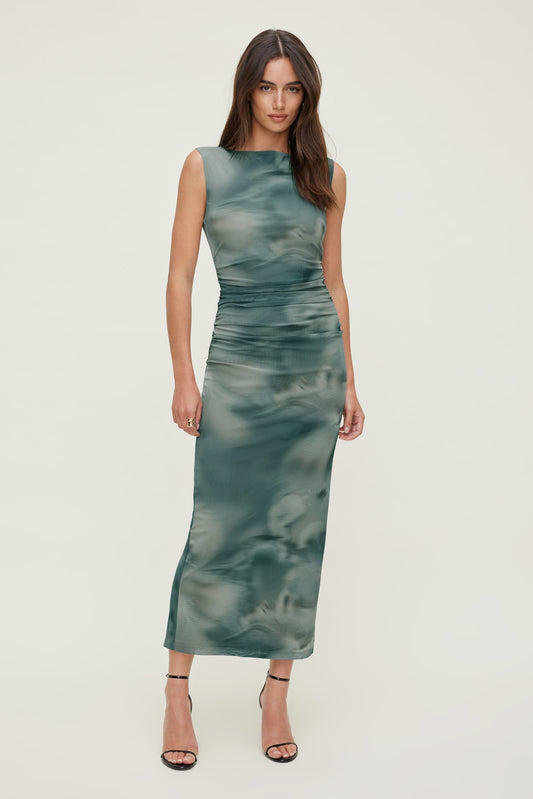 Dynamite Brie Mesh Midi Dress Blue
