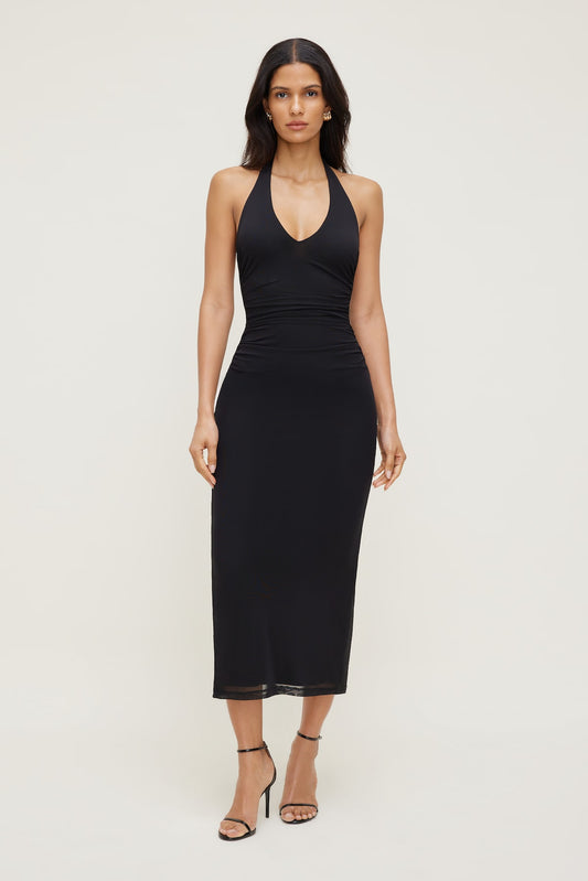 Dynamite Reia Halter Mesh Maxi Dress Black
