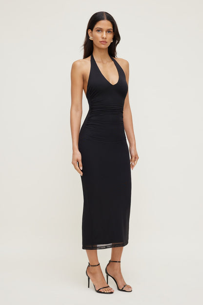 Dynamite Reia Halter Mesh Maxi Dress Black