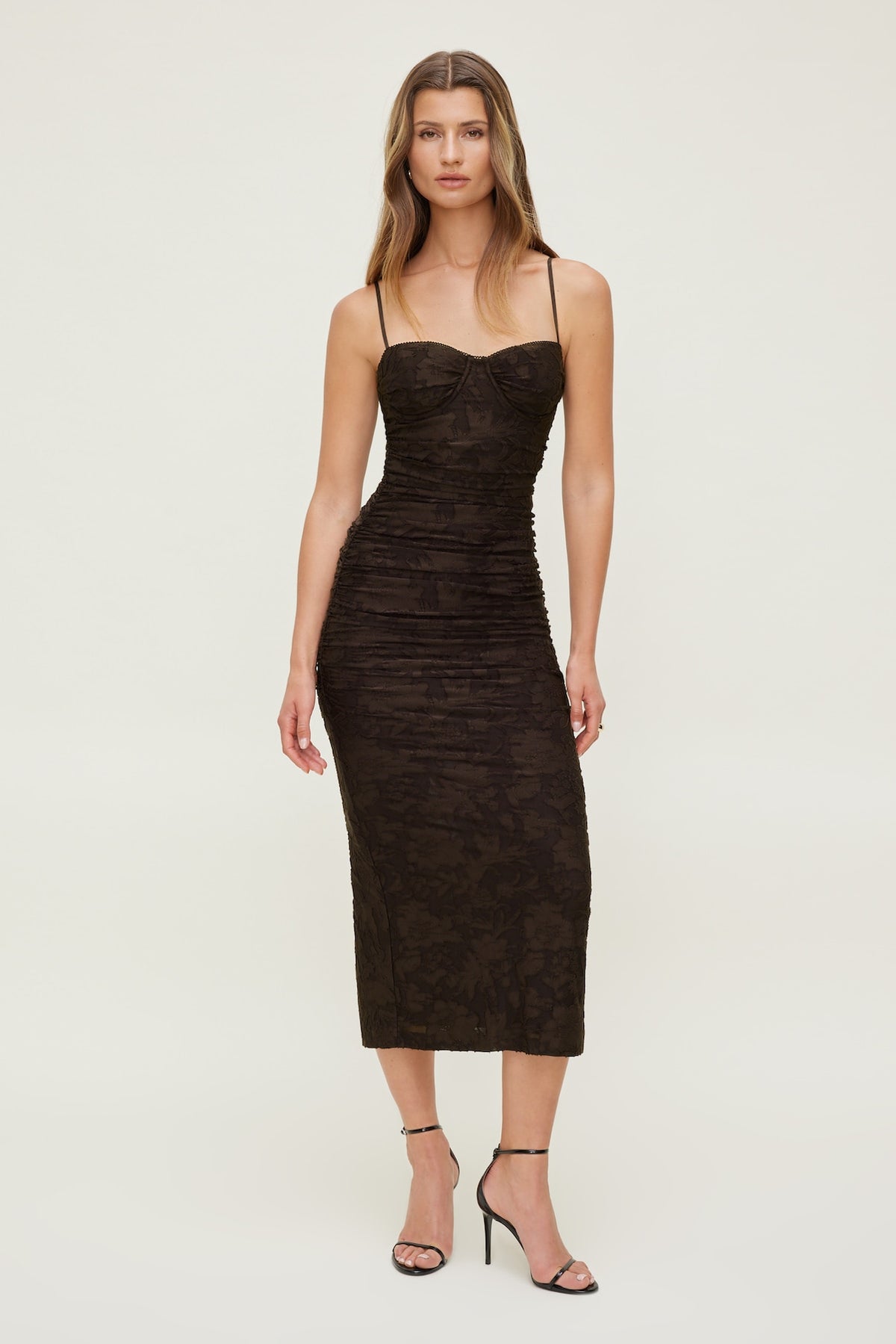 Dynamite Mona Jacquard Midi Dress Brown