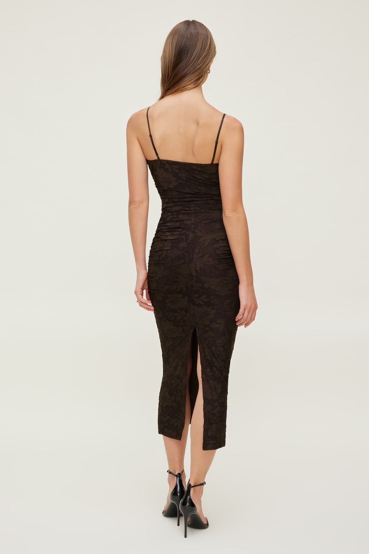 Dynamite Mona Jacquard Midi Dress Brown