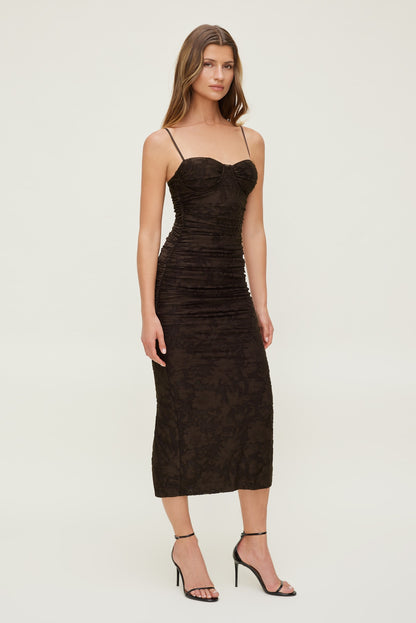 Dynamite Mona Jacquard Midi Dress Brown