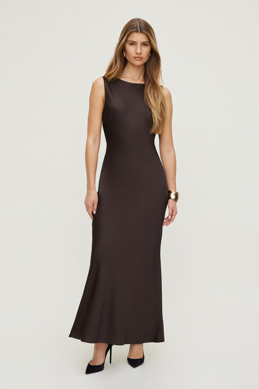 Dynamite Nora Satin Maxi Slip Dress Brown