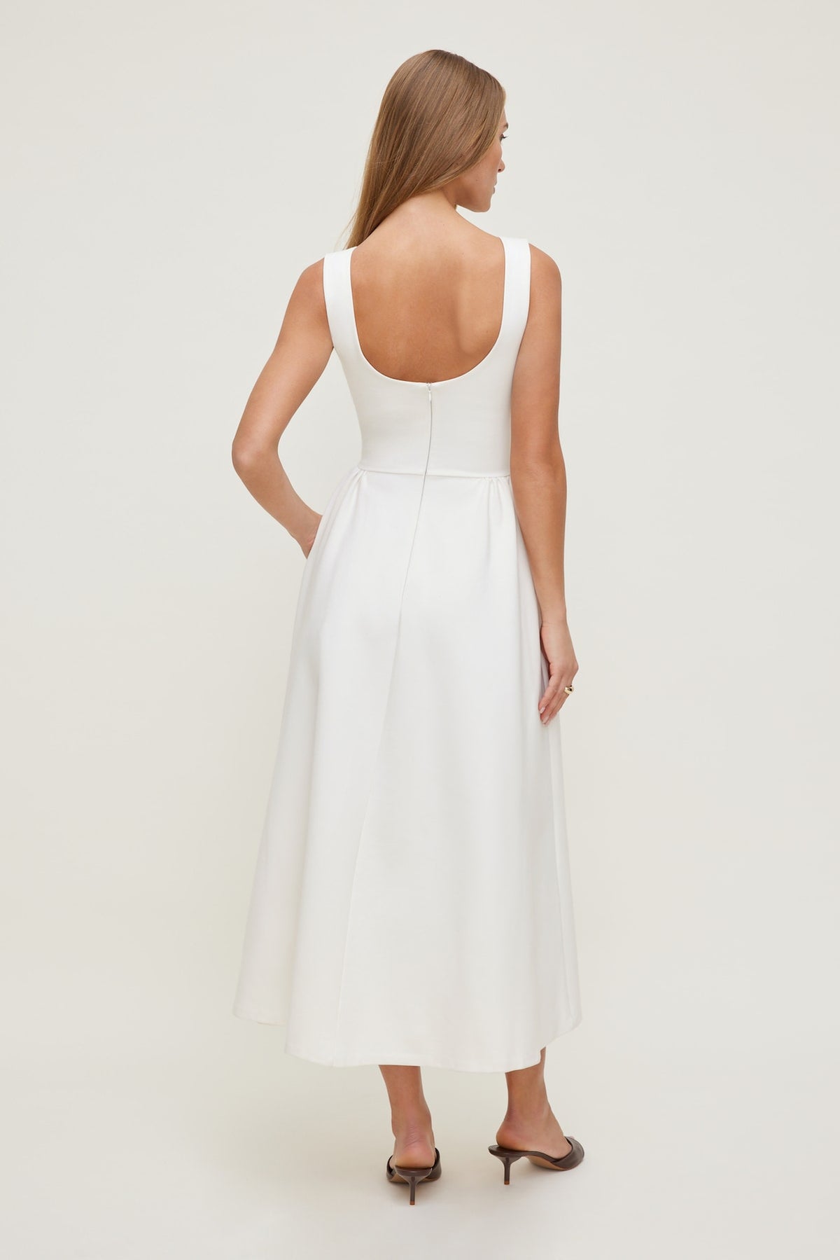 Dynamite Iris Ponte Midi Dress Beige