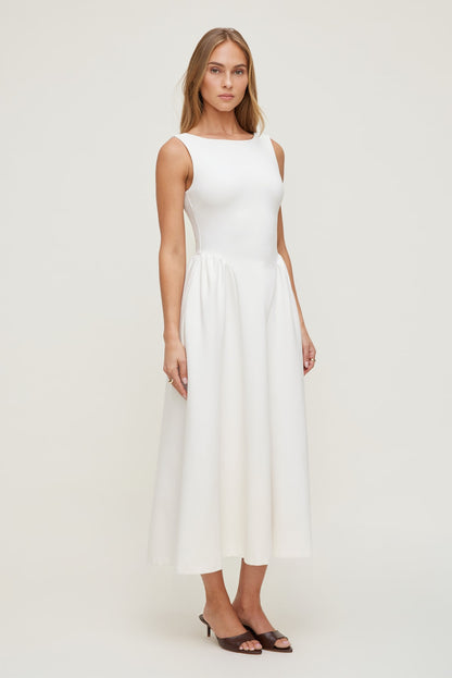Dynamite Iris Ponte Midi Dress Beige