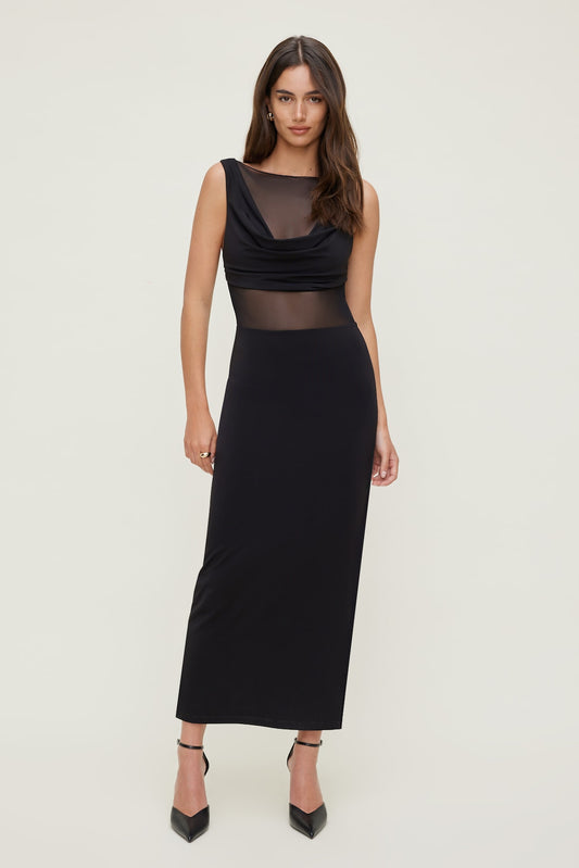 Dynamite Sculpt Sheer Cowl Neck Maxi Dress Black